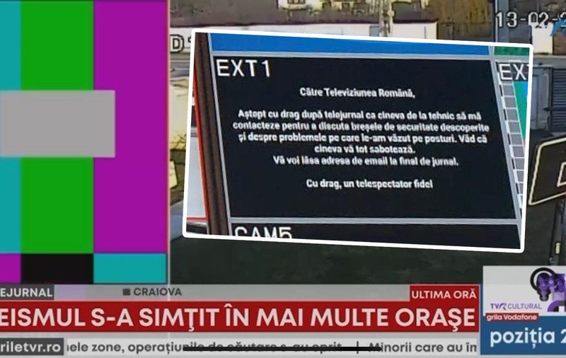 Sistemul de live al TVR a fost spart luni seară, în timpul Telejurnalului. „Se întâmplă pentru a doua oară în câteva zile”