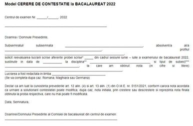 foto: Model cerere de contestație sursa: Portalinvataman