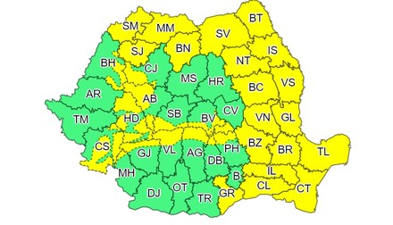 Codul galben de furtuni este valabil astăzi în intervalul orar 10:00 - 23:00