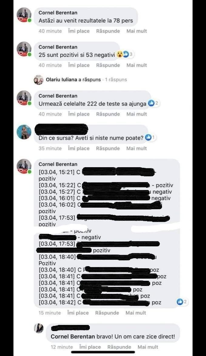 Postarea inițială, cu numele anonimizate de Libertatea