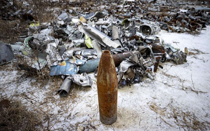KHARKIV, UKRAINE - JANUARY 14: A view of missile remnants after Russian air strikes collected and piled up by the State Emergency Service of Ukraine in Kharkiv, Ukraine on January 14, 2023. Mustafa Ciftci / Anadolu Agency/ABACAPRESS.COM,Image: 750134997, License: Rights-managed, Restrictions: , Model Release: no
