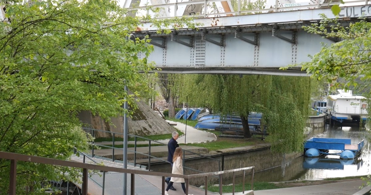 Podul de cale ferată care trece prin Parcul Herăstrău și podul construit pentru pietoni și bicicliști