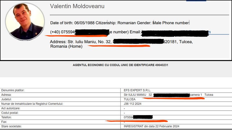 datele de contact ale firmei sunt aceleaşi cu cele ale lui Moldoveanu