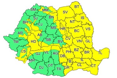 Pe 21 iunie, între orele 11.00 și orele 22.00, jumătate de țară va fi sub avertizare de cod galben