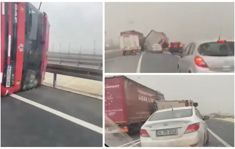 VIDEO | TIR-uri românești răsturnate de vânt, în Turcia. Furtună de forța unui uragan, la Istanbul