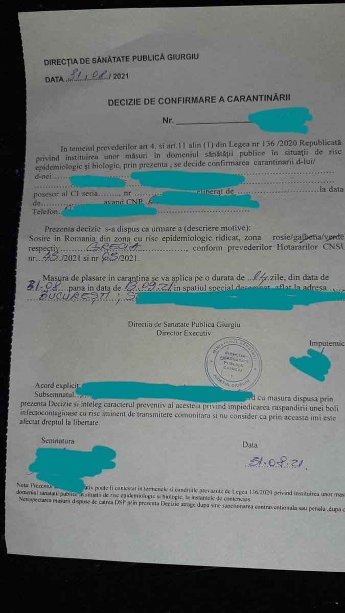 Deciziile de carantinare emise de DSP
