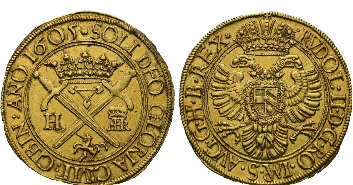 Cele două fețe ale unei monede din Sibiu din 1605