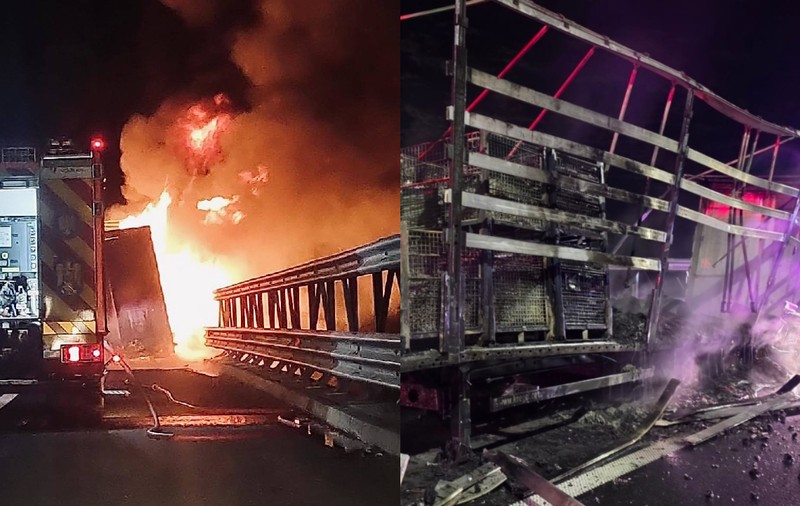 Un TIR încărcat cu piese auto a luat foc pe A1, în Timiș, pe sensul Timișoara-Lugoj