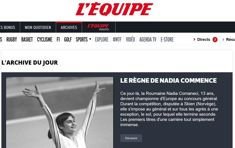 L'Equipe și-a amintit că acum 40 de ani a început domnia Nadiei Comăneci