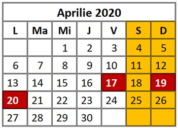Zile libere aprilie 2020. În aprilie 2020 sunt 3 zile libere de la stat