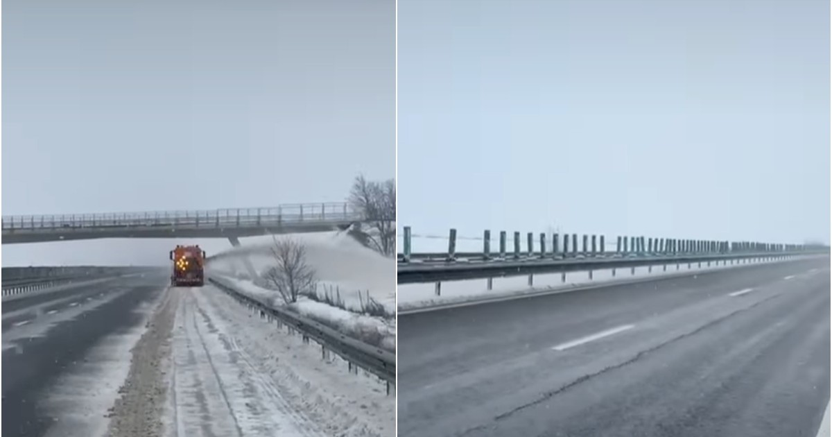 colaj foto fotografii autostrada acoperita de zapada in prima imagine o autospeciala care dezapezeste drumul