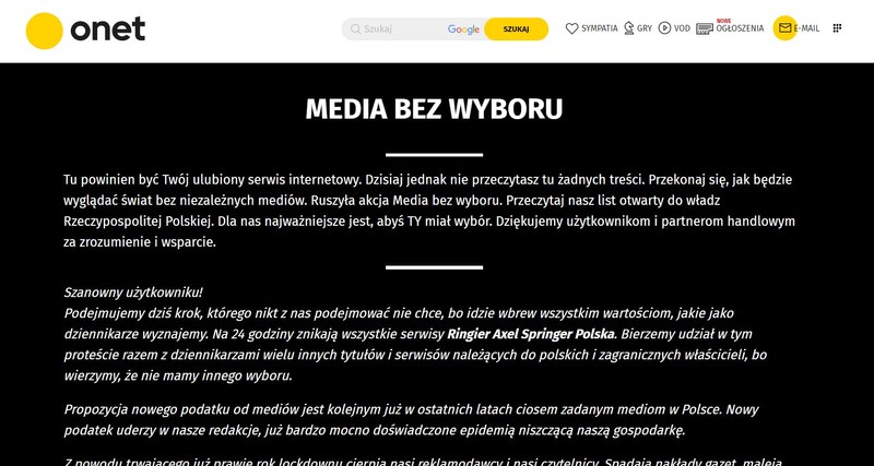 Portalul ONET și-a suspendat activitatea