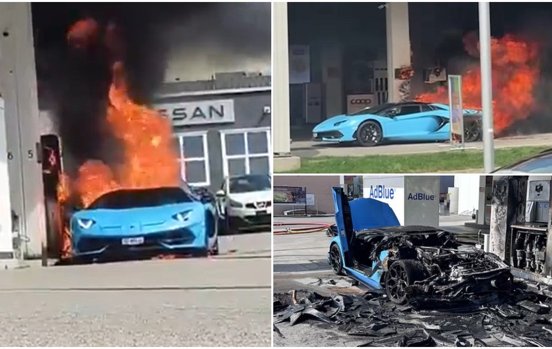 Un Lamborghini Aventador SVJ de peste 500.000 de euro a luat foc în timp ce era alimentat, la o benzinărie din Elveția: „Dezastru total”