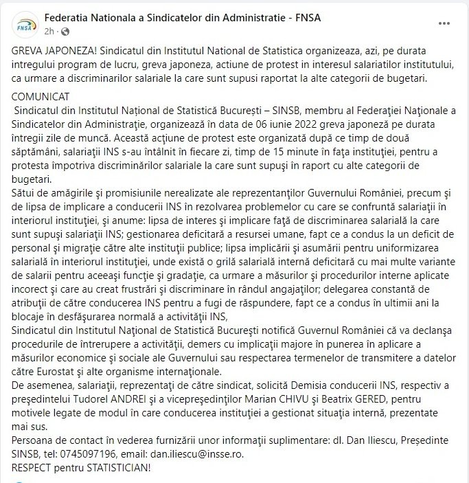 Comunicatul INS
